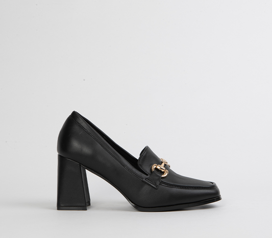 Black Block Heel Court Shoes for Women