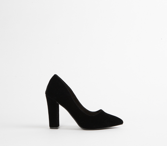 Black Suede Block Heel Court Shoes for Women