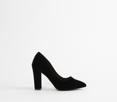 Black Suede Block Heel Court Shoes for Women