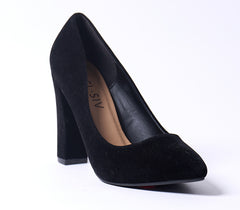 Black Suede Block Heel Court Shoes for Women