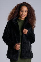 Black Faux Fur Coat for Women – Collared Winter Coat | Rage