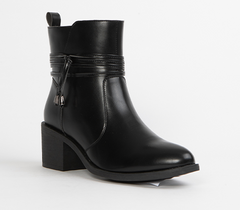 Black Block Heeled Ankle Boots for Women