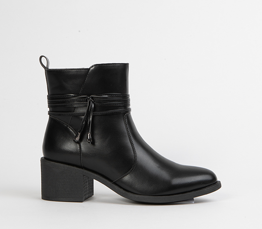 Black Block Heeled Ankle Boots for Women