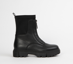 Black Chunky Zip Ankle Boots for Women