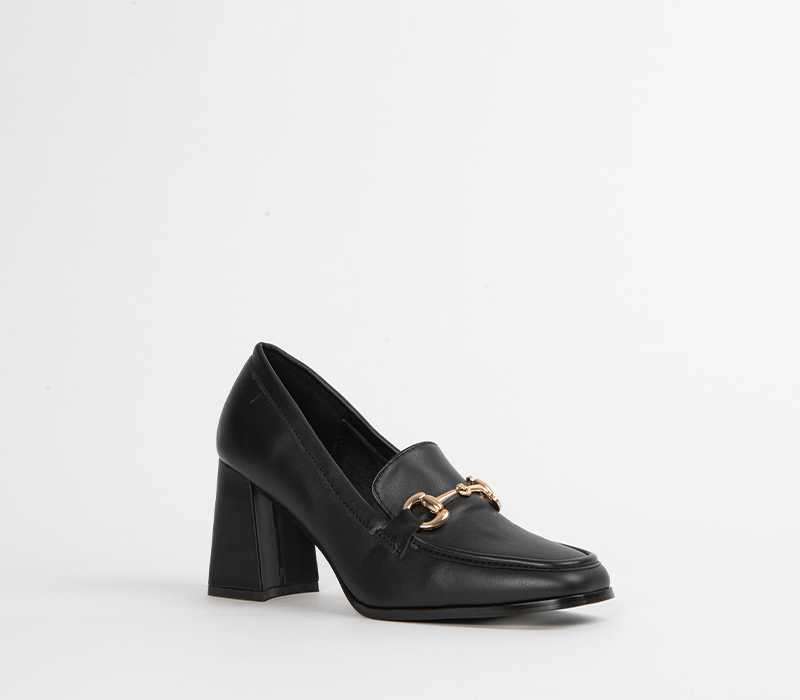 Black Block Heel Court Shoes for Women