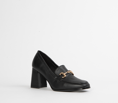 Black Block Heel Court Shoes for Women
