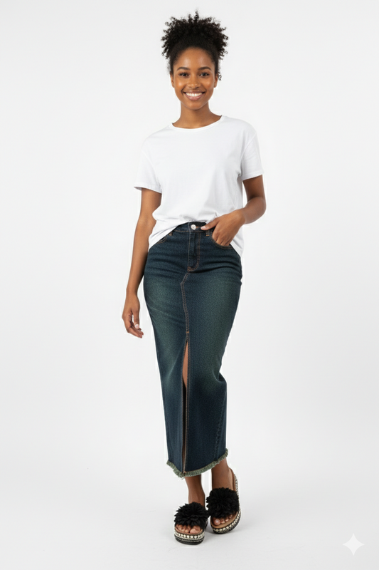 T-stained denim skirt