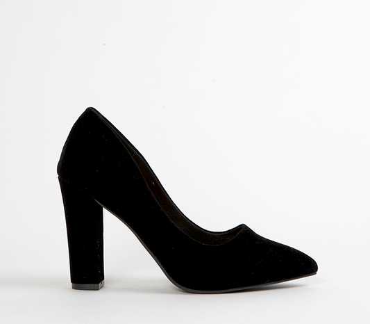 Black Suede Block Heel Court Shoes for Women