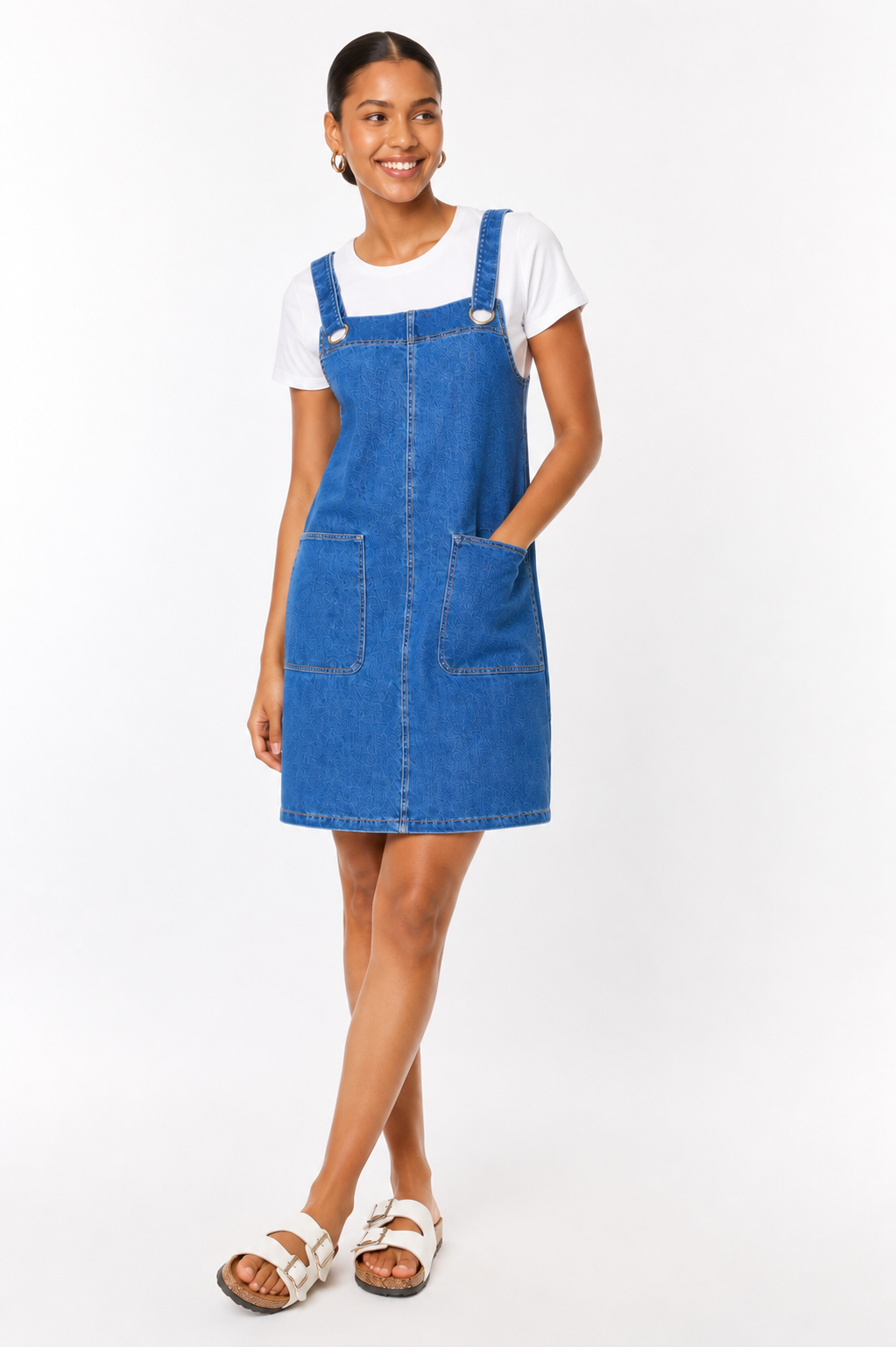 Denim pinafore mini dress