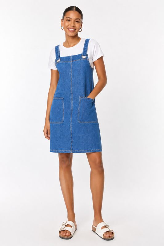 Denim pinafore mini dress