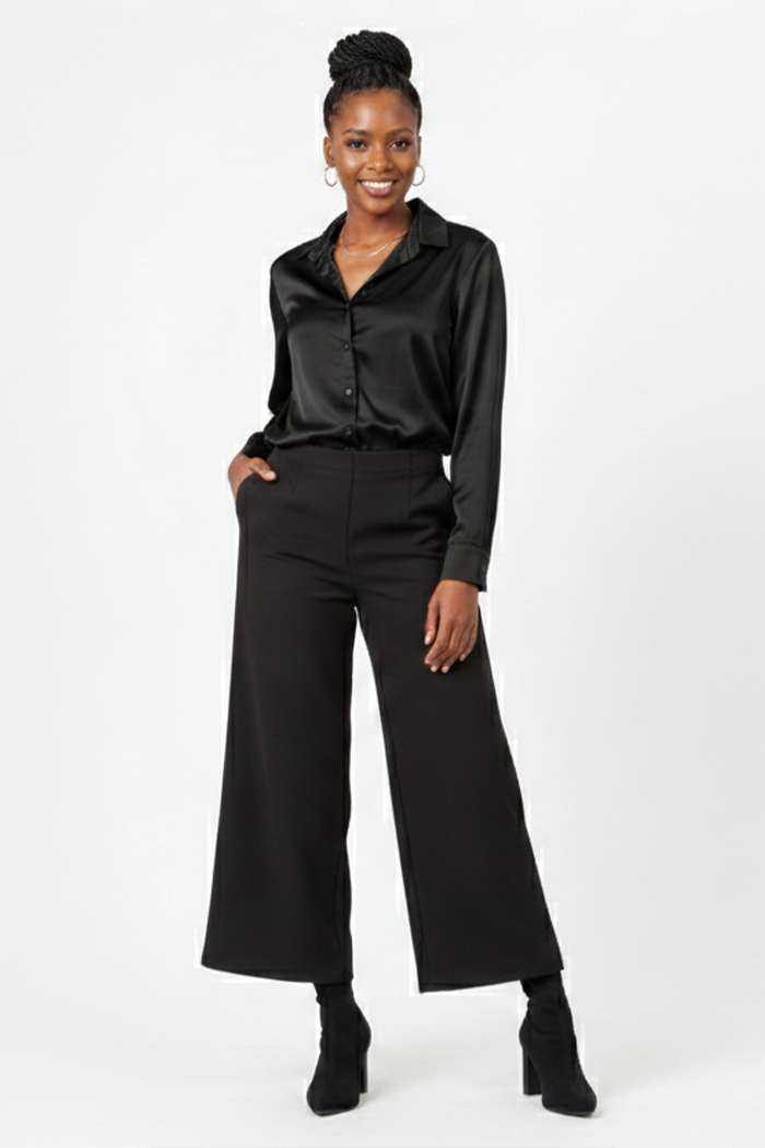 Black satin shirt for women long sleeve button-up shirt