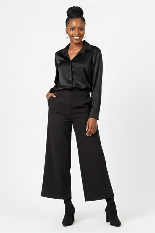 Black satin shirt for women long sleeve button-up shirt