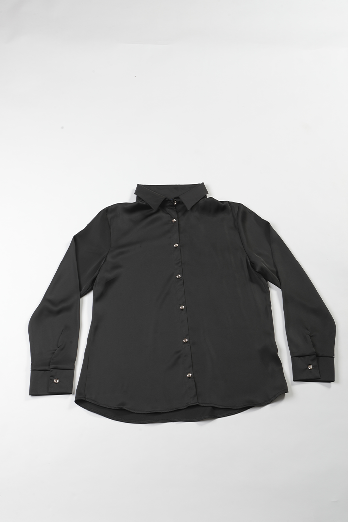 Black Satin Shirt for Women – Long Sleeve Button-Up | Rage
