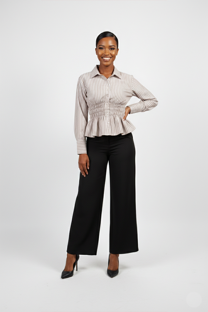 Striped blouse for women long sleeve cinched waist shirt