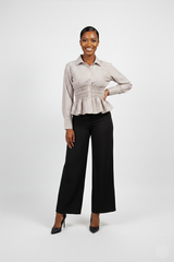 Striped blouse for women long sleeve cinched waist shirt