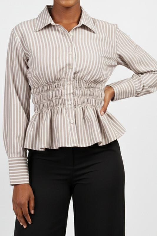 Striped Blouse for Women – Long Sleeve Cinched Waist Shirt | Rage