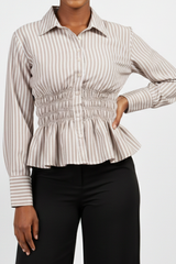 Striped Blouse for Women – Long Sleeve Cinched Waist Shirt | Rage