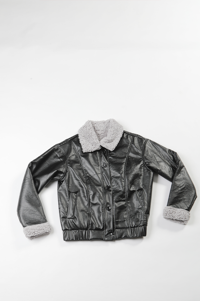Faux Leather Jacket for Women – Fur Detail Bomber Jacket | Rage