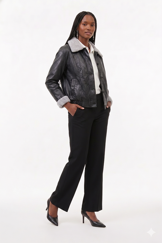 Faux Leather Jacket for Women – Fur Detail Bomber Jacket | Rage