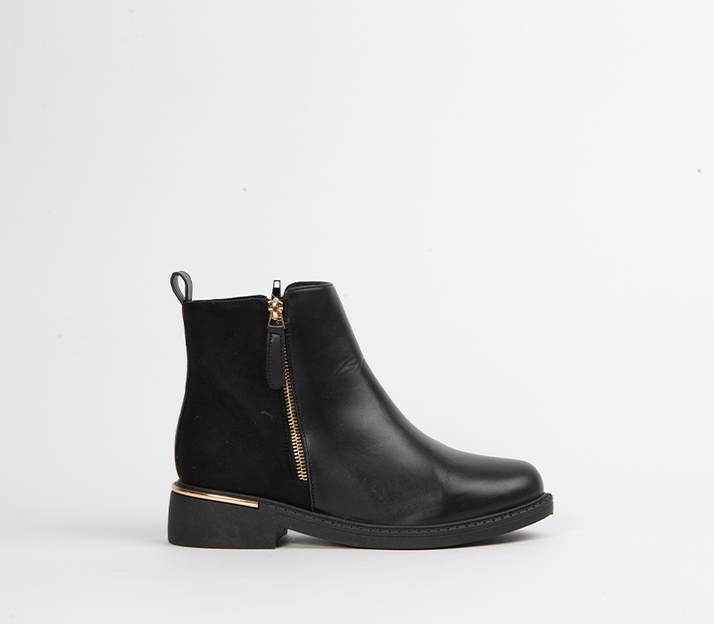 Black Flat Ankle Boots for Women