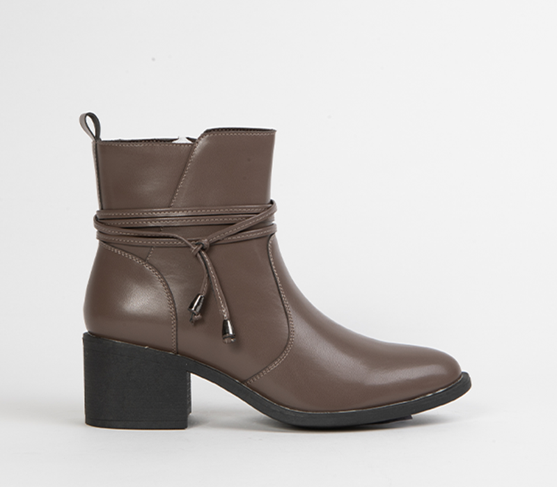 Brown Block Heeled Ankle Boots for Women