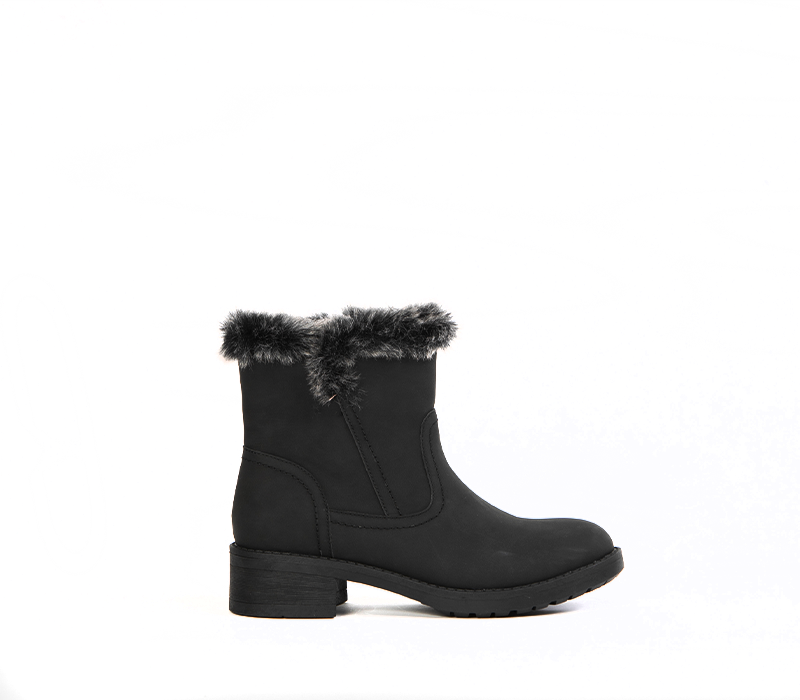 Black Flat Ankle Boots with Fur for Women