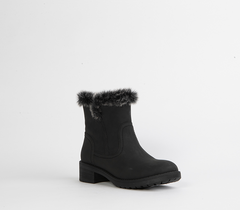 Black Flat Ankle Boots with Fur for Women