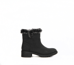 Black Flat Ankle Boots with Fur for Women
