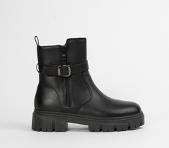 Black Chunky Buckle Ankle Boots for Women
