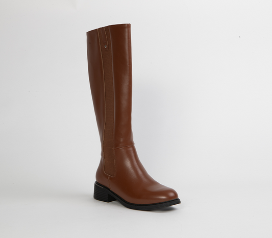 Tan heeled long boot